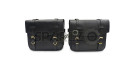 For Royal Enfield Goan Classic 350 Leather Pannier Black Bags With Mounting - SPAREZO